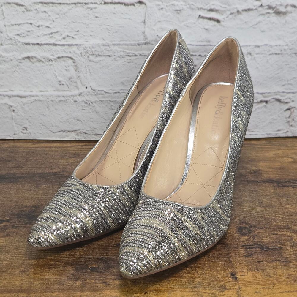 Kelly & Katie Silver Gold Glitter Pointed Toe Pumps Women's Size 8.5 Heels